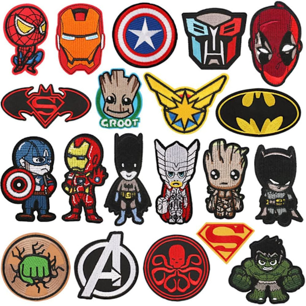 20 st Superhero-lappar att sy eller stryka på för jeans, jackor, kläder, byxor, klänningar, skor, hattar, handväskor, ryggsäckar