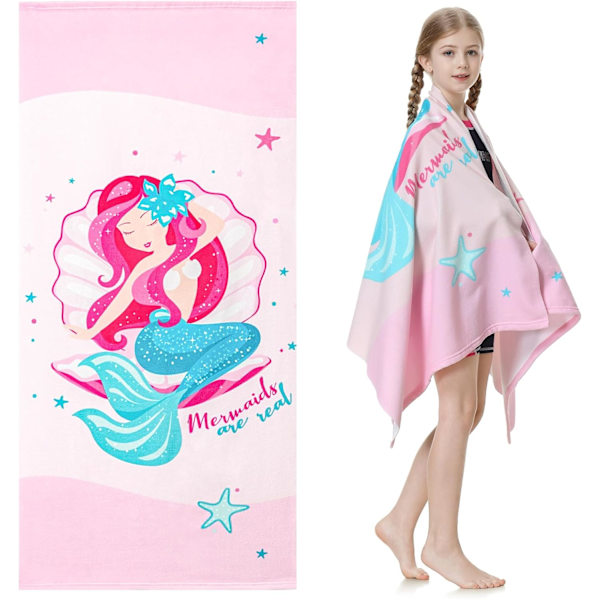 Pink Mermaid - 70 x 150 cm - Børne Strandhåndklæde, Badehåndklæder til