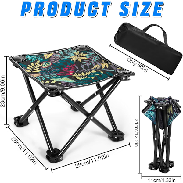 Ultralet Camping Skammel i Ét Stykke, Foldbar, 28x28x23CM, Mini Bærbar Fiskeskammel med Opbevaringstaske til Camping, Fiskeri, Picnic, Vandreture, Rejser, Strand