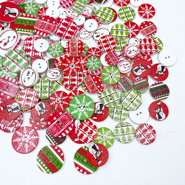 100 stk 2-hulls Blanke Syknapper i Assorterte Farger & Mønstre for Håndverk DIY Julepynt (Blandet Farge, 15mm)