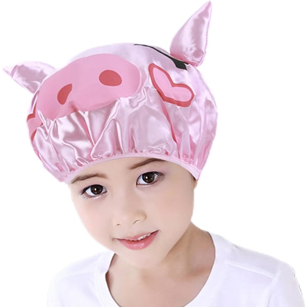 (Pig Pink) Lasten cap kaksikerroksinen vedenpitävä eläinten kylpylaki tytölle