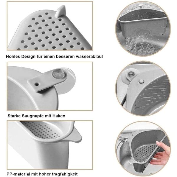 (230×140×90mm) 2 stk. Trekant Sink Holder, Sink Avløpskurver med Sugkopp Multifunksjonelle Sink Avløp for Kjøkken B