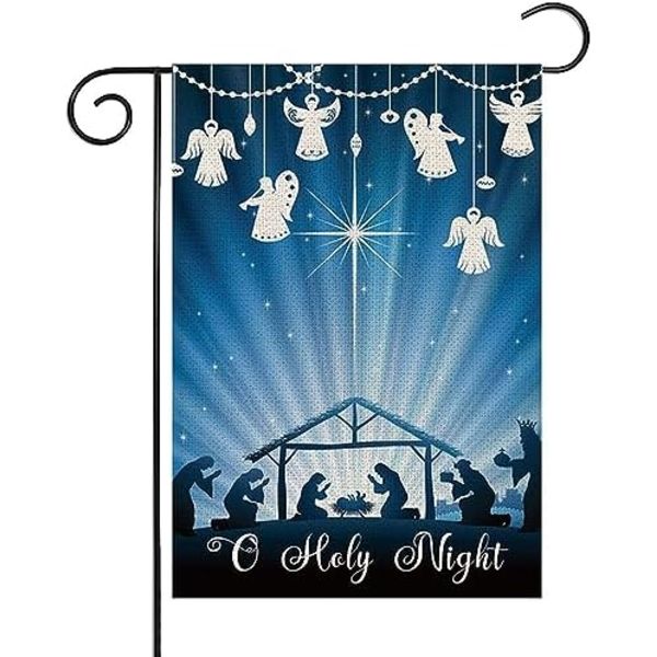 30x45cm Glædelig Jul Haveflag til Udendørs O Hellige Nat Julekrybbe Haveflag Dobbeltsidet Lille Jul