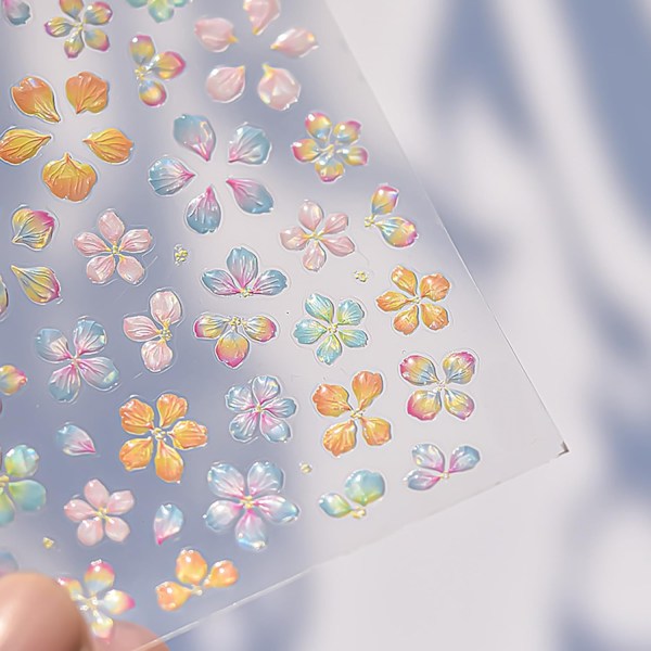 Blomster Nagelstickers för Nagelkonst, 5D Präglade Nageldekaler Sommar Blommor Nagelmaterial Självhäftande Nageldesign Stickers Färgglada Blommor Nagelkonst