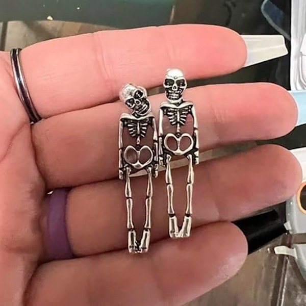 Skumle Hodeskalle Skjelett Dangle Ørepynt for Kvinner, Skummel Fest Ørepynt for Halloween Tilbehør Gold