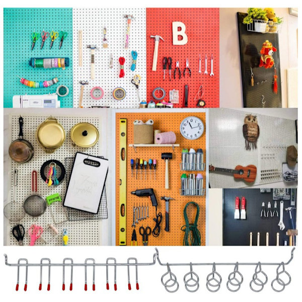 114 stycken Pegboard-krokar sortiment med fack/korgar/tillbehör