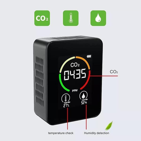 5 i 1 digital CO2-måler, karbondioksid, USB, luft, HCHO, multifunksjonell