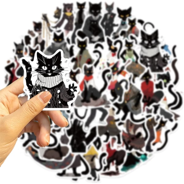 50 st Black Cat Stickers, Cartoon Mr Cat Stickers Pack, Cool Catman Estetisk Vinyl Waterp