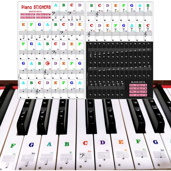 Flyttbare klistremerker for pianotastatur, klistremerker for noter på tastene for Bla