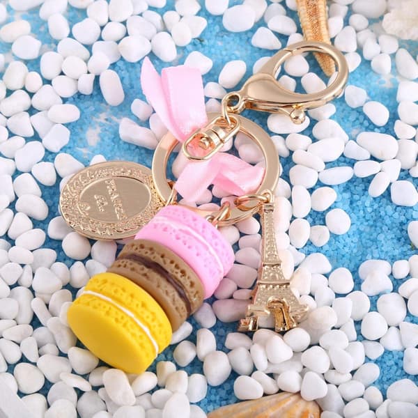 Nøkkelring (rosa), legering Mini Macaroon fargerik søt Eiffeltårn Ke