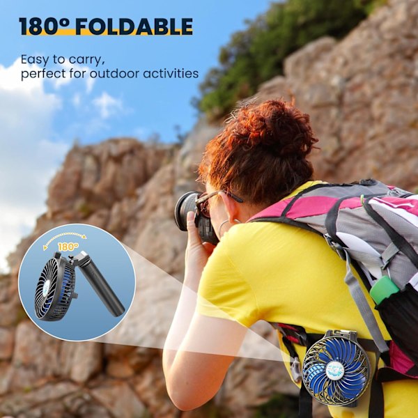 Set Mini Portabel Fläkt 5200mAh USB Uppladdningsbart Batteri 3 Hastigheter 180° Vikbar Liten Bordsfläkt Power Bank 3 i 1 Handhållen Fläkt för Kontor Resor