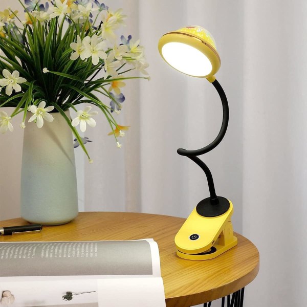 Clip-on bordlampe til børn, gul stjerne bordlampe, USB genopladelig