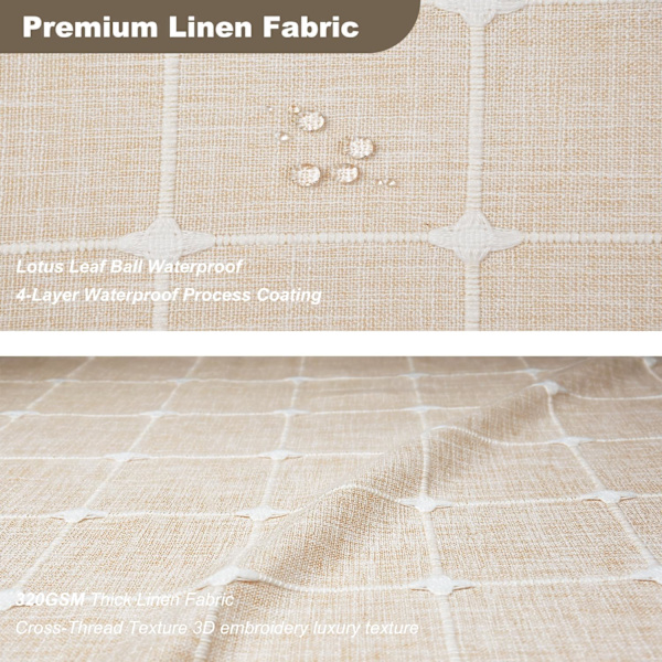 stk. Rustik Polyester Linned Neutral Boho Stribe Beige Bruseforhæng til Badeværelse med Kvaster - Boheme Stof Bruseforhæng 183 x 183 cm