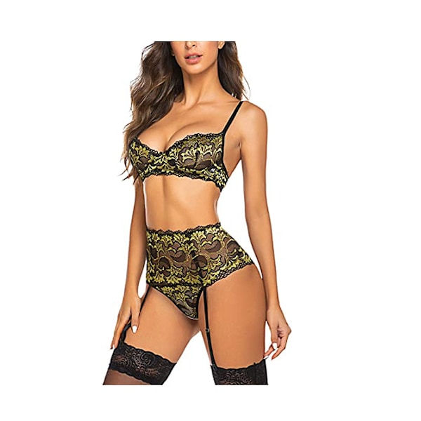 Damunderkläder Set Högmidjad Underwired Lingerie med Strumpeband
