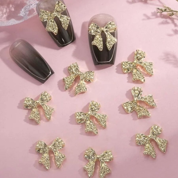 10 st, Guld Rosett Nagelberlocker 3D Legering Nagelkonst Berlocker Söta Rosettknutar Glänsande Nageldekorationer Pläterade Berlocker för Naglar Guld Nagelberlocker för Akrylnaglar