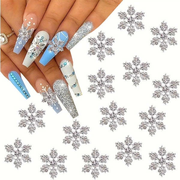 Jul Snöflinga Nagelberlocker 3D Legering Silver Snöflinga Nagelkonst Tillbehör för Akrylnaglar Juldesign Vinter Snöflinga Nagelstenar och Berlocker Nagel
