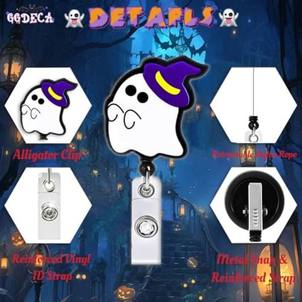 Halloween Söt Hatt Spöke Sjuksköterska Badge Reel Utdragbar Söt Namnlapp Akryl Alligator Clip Halloween Spooky ID Badge Hol