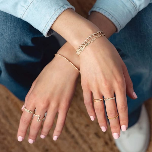 PEARL 18K Guld CZ Falska Diamant Stapelbara Ringar Söta Tunna Guld Förlovnings Justerbara Öppna Knogringar Evighetsband för Kvinnor