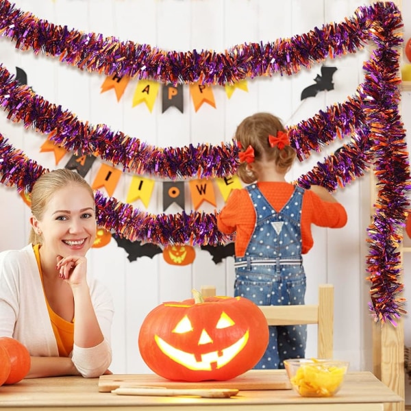 3 st Halloween-glittergirlander, glänsande svart orange och lila