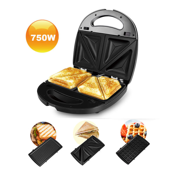 [3in1 Multifunktion] (Våffeljärn, Grill, Sandwich, Croque Monsieur, Avtagbara Non-Stick-plattor, 75