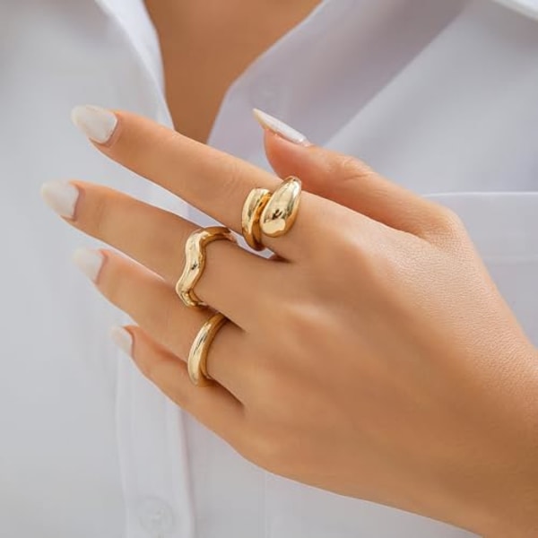 Tykke Gullkuppel Knuckle Ringer for Kvinner Vridbar Sølv Tommel Statement Ringsett Stabelbare Åpne Finger Ringer Smykker Ac