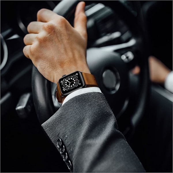 Kompatibel med Apple Watch Band 49mm 45mm 44mm 42mm 41mm 40mm 38mm, Ekte Lærreim for iWatch Ultra 2/1 SE