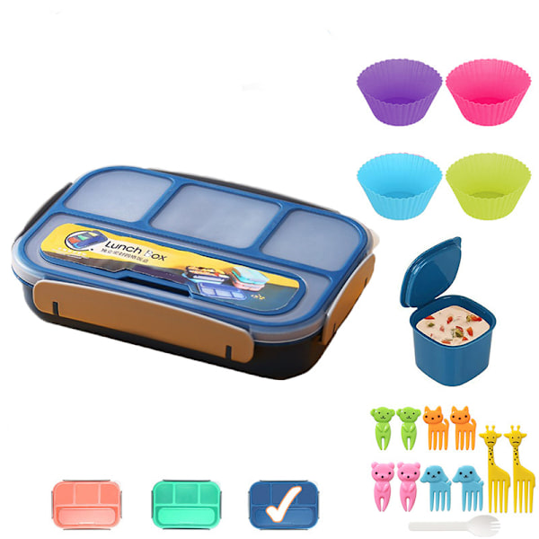 Adult Lunch Box, Lunch Containers for Kids Girls Boys with 4 Compartments, Lunchable Food Container with Utensils, Sauce