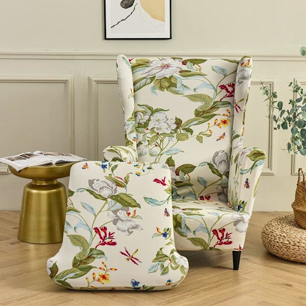(Kukka ja lehti) 2-osainen joustava Wingback-tuolinpäällinen Nojatuoli Co