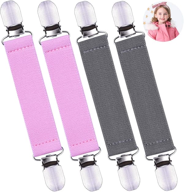 Sæt med 4 handskeklemmer med elastiske stropper til børn, småbørn og voksne