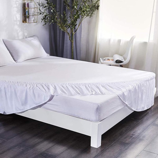 (Dobbelt 150 x 200 40 cm, Hvid) Sengeskørter Flæsede sengeskørt Robust og elastisk sengebundbetræk Indpaknings-
