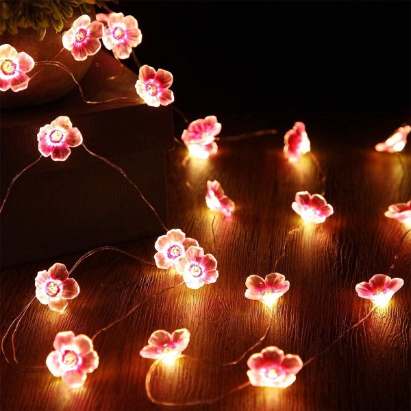 Flower String Lights Fairy Pink Cherry Blossom Lights 5m 30 LEDs solenergi Dekorativt