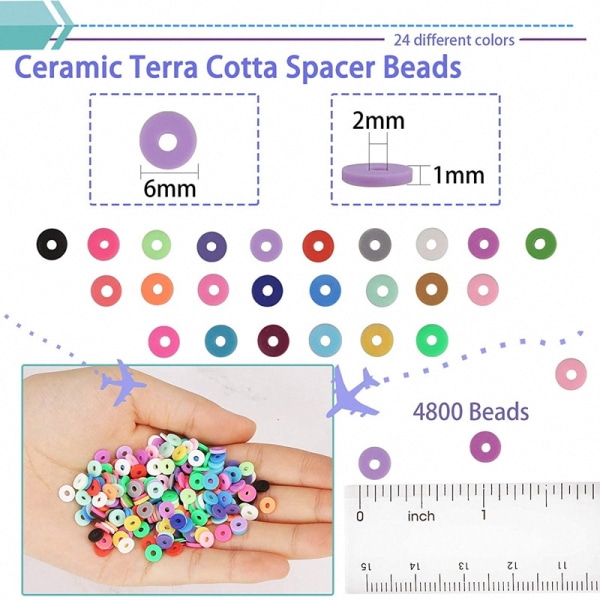 Platta pärlor Kit för armband, 24 färger 4800 delar Handgjorda Polym