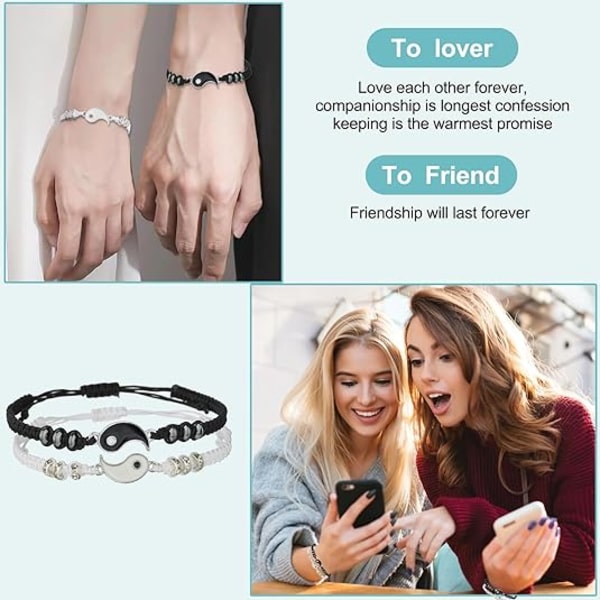 (Silver Tai Chi) Armband 2 stycken matchande Yin Yang justerbar rep armband lämplig för par F