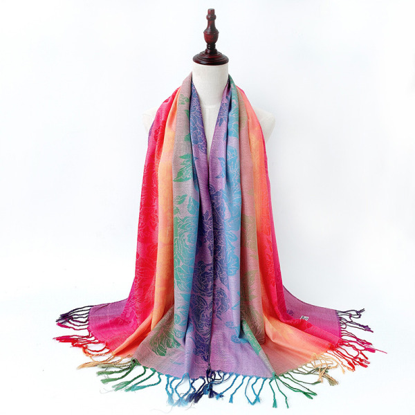 Dame skjerf regnbue farger - viskose/polyester - xxl 200 x 70 c
