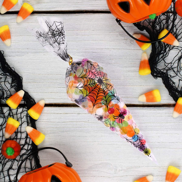 100 st Spindelmönstrade Halloween-konformade cellofanpåsar Godispåsar med 100 st vridband f