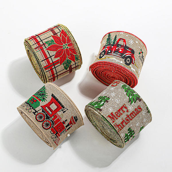 4 Ruller Julebånd, 2 Yards, 2,5 Tommer, Metallisk Kant