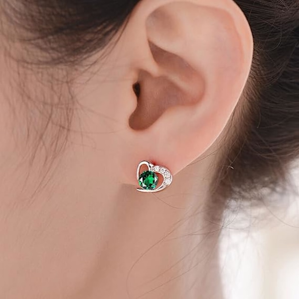 Sølv Stud Øreringe til Kvinder, Stud Øreringe Hvidguld Kubisk Zirkonia Hjerte Studs│Sarte Øre green