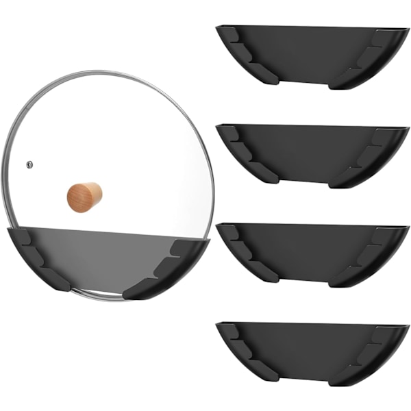 Set med 4 väggmonterade lockhållare, plast, passar 15-32 cm kastrullock, för vägg- eller skåpmontering
