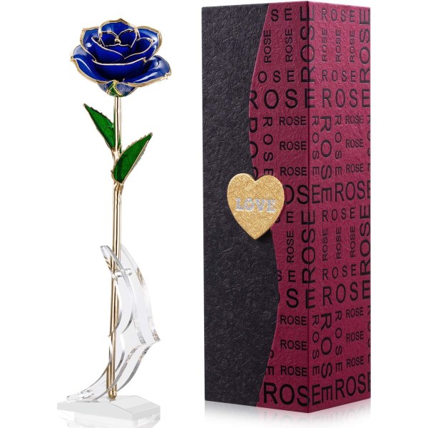 Gave til kvinner for henne - Kunstig Rose - 24 karat gull - Rose Rød Blå