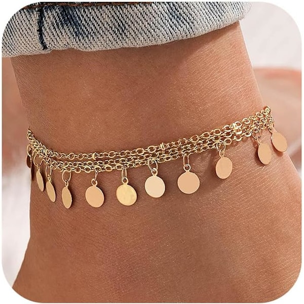 Guld Dame Hjerte Ankelkæde Justerbar Strand Lagdelt Ankel Armbånd til Kvinder Legering Fodkæde
