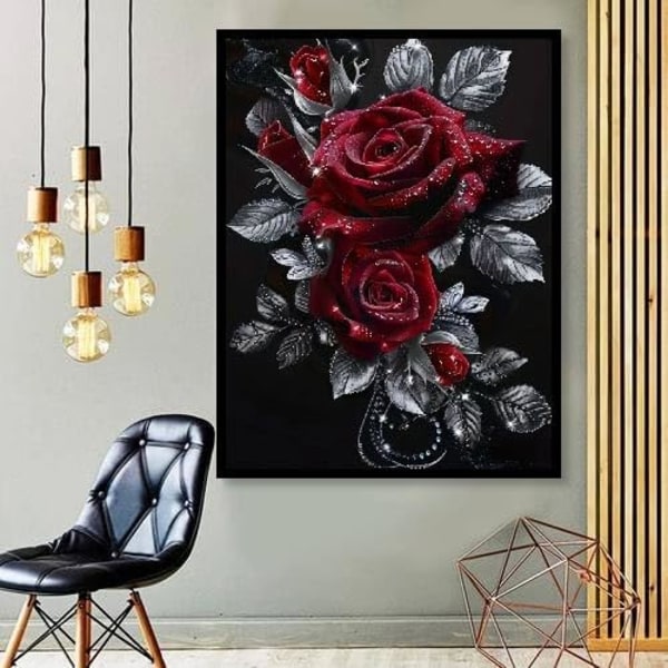 30×40CM Rose Diamant Maleri Sæt til Voksne, Rose Blomst Diamant Kunst Sæt til Begyndere, Rose Ædelstens Kunst Sæt til Voksne til Hjemmevægsindretning Blomster