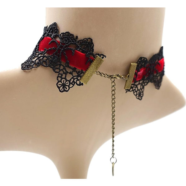 Rød Retro Håndlavet Choker Halskæde til Kvinder Gothic Sort Blonder Halskæde til Halloween Punk Kostumefest Royal Court Vam