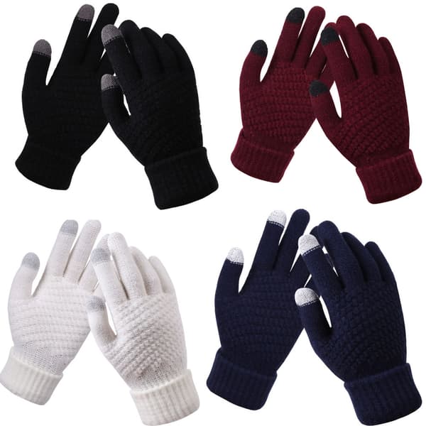 4 par dam vinter touch screen handskar varma fleecefodrade stickade