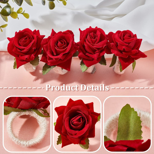 Blomservett Rings Set om 6 Konstgjorda Ros Röda Blomservett Ri