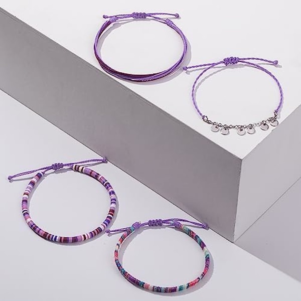 15-30cm Vattentäta String Anklets Boho Lera Pärlor Anklet Armband Söt Tyg Rostfritt Stål Mynt Anklet Set Strand Sommar