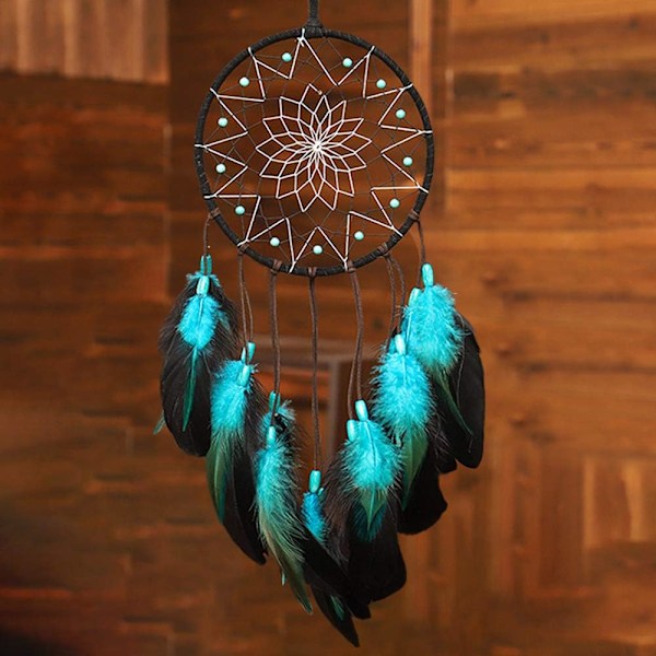 Blå Drømmfangere Håndlavet, Boho Traditionel Cirkelformet Net til Væghængende Dekoration, Soveværelse Børn, Hjemmedekoration, Kunst O