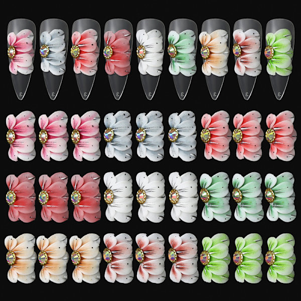 12 stk 3D Blomster Neglepynt til Neglene 6 Farger Neglekunstpynt til Akrylnegl Blomsterpynt til Neglene Harpiksblomst
