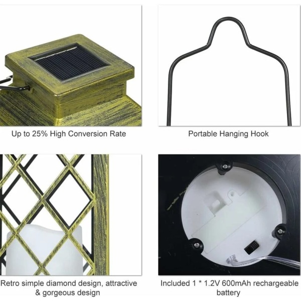 Sæt med 2 solcellelanterner med stearinlyseffekt Solbelysning til udendørs