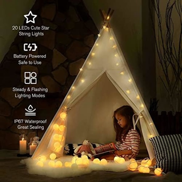 20 LED Stjärnformade Ljuskedjor 10 FT Fe-Julbelysning Batteridriven för inomhus & utomhus, Fest, Bröllop och Semester