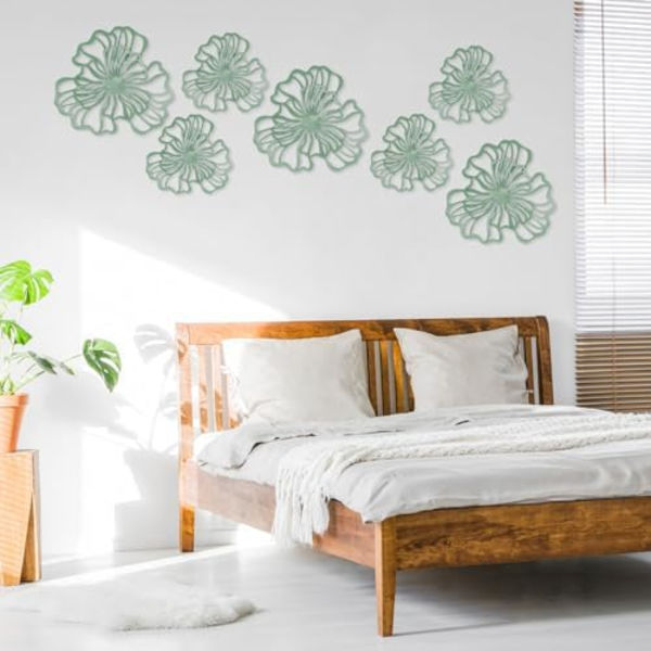 7-osainen metalliseinäkoriste olohuoneeseen, boho-tyylinen kaksoiskerroksinen rautakukkaseinätaide, esteettinen sisäseinämetalli